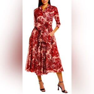 Samantha Sung Red Toile Patterned Dress, Size 10